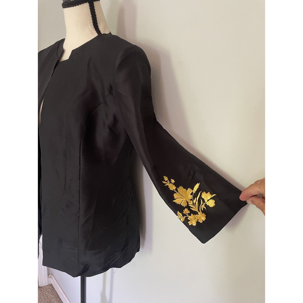 Miller Shor‎ 100% Silk VTG Gold Embroidered Minimalist Black Blazer Size 4 - Picture 4 of 9